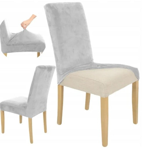 Pokrowiec krzesło welur plusz jasno szary elastyczny