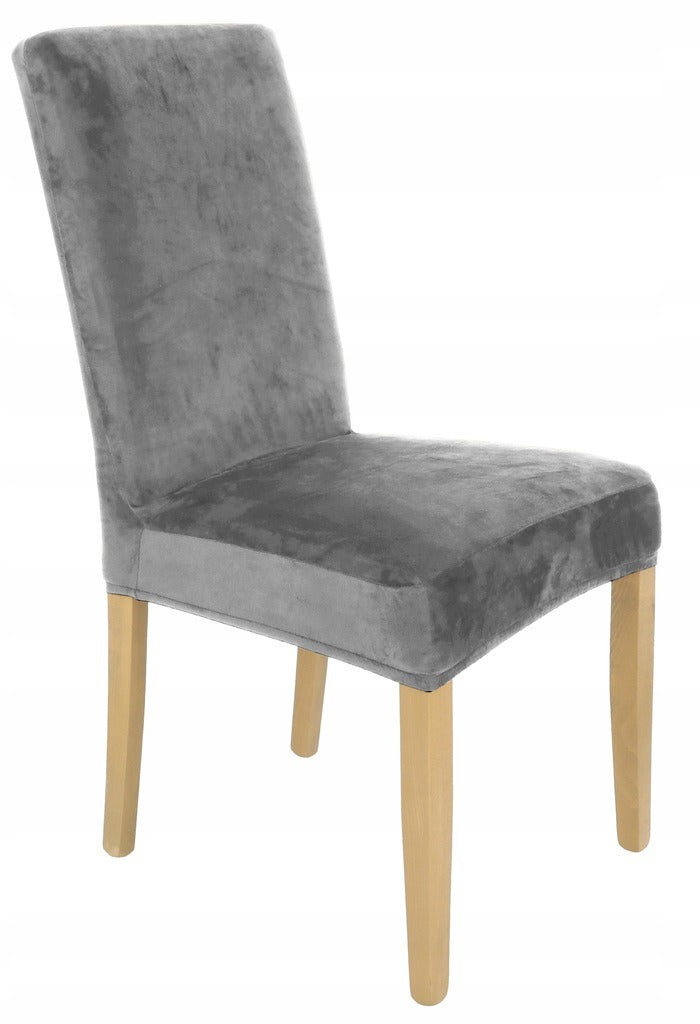 Pokrowiec krzesło welur plusz szary elastyczny